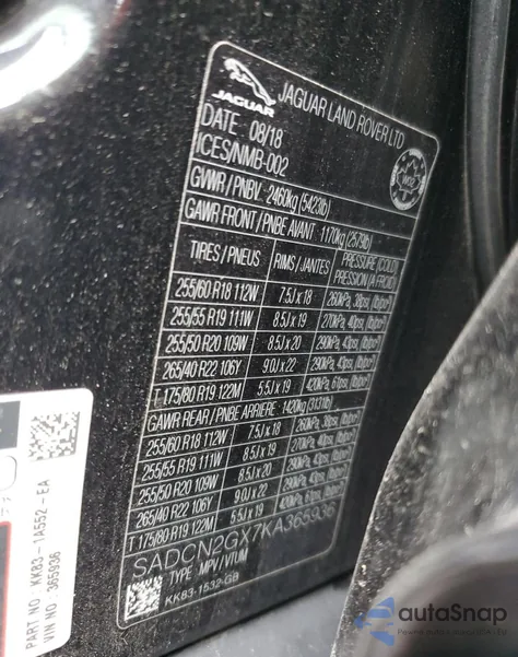 2019 Jaguar F-Pace Portfolio z USA, uszkodzony, nr VIN SADCN2GX7KA365936